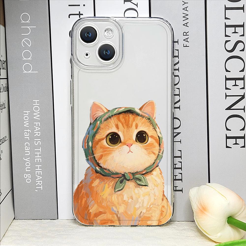 Cartoon Oil Painting Animal Cat Transparent Phone Case for IPhone 17 Pro Max 16 15 11 12 14 13 Mini 7 8 Plus X XS XR Soft Cover