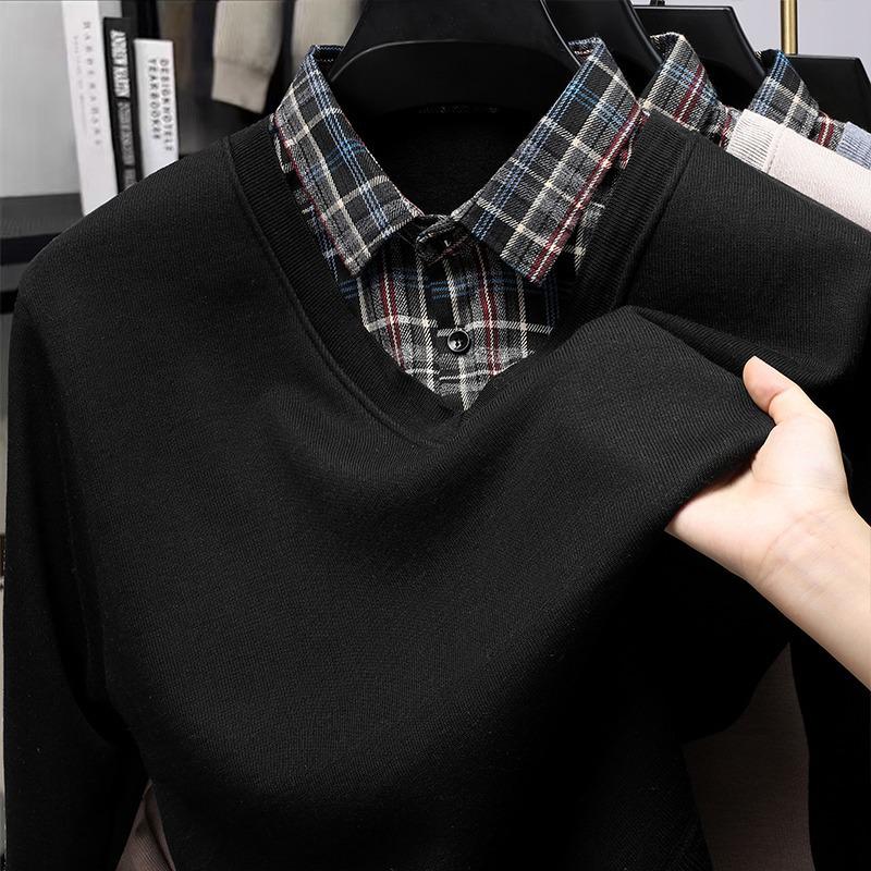 

Men s Spring/Autumn Loose Plaid Polo Collar Knitwear Set 4XL чорний