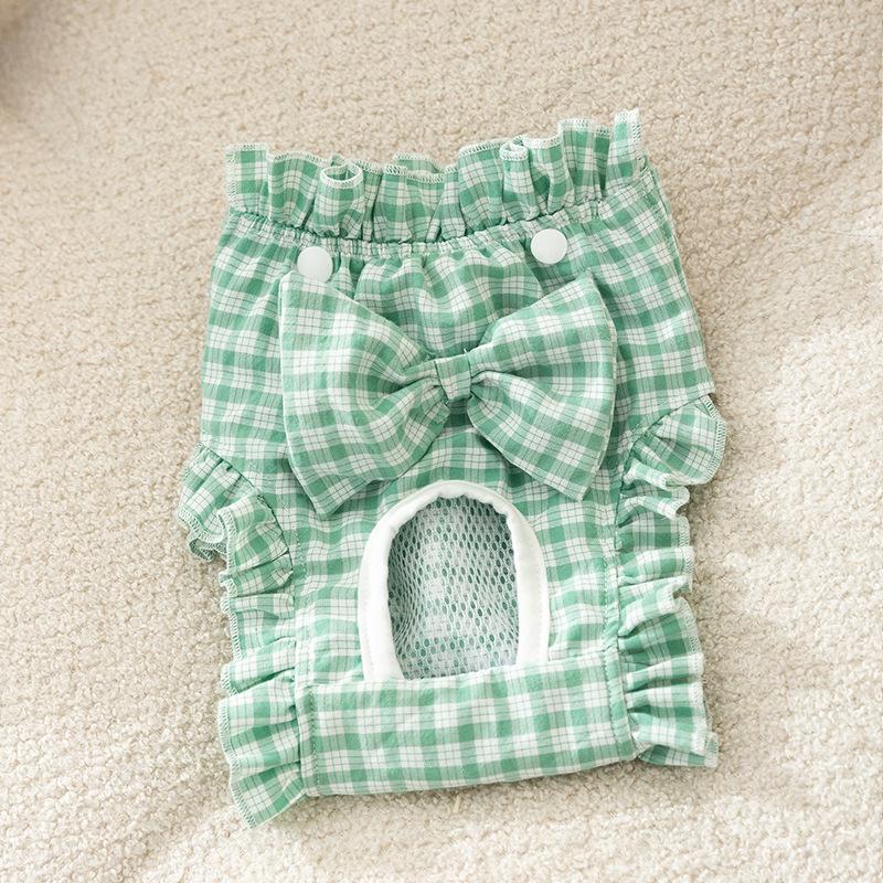 

Puppy dog bow plaid physiological pants male dog female dog anti-harassment safety pants universal in all seasons pet diaper M (recommended weight 5-5kg)