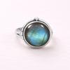 Blue Labradorite Round Gemstone Ring, 925 Sterling Silver Jewelry, Minimalist Blue Flash Gemstone Ring