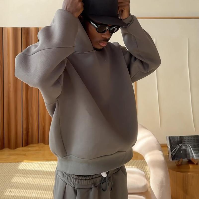 2 Piece Set Fashion Casual Solid Hooded Pullover Straight Pants Tracksuit for Male Loose Hoodies Sweatshirt Wide Leg Sweatpants