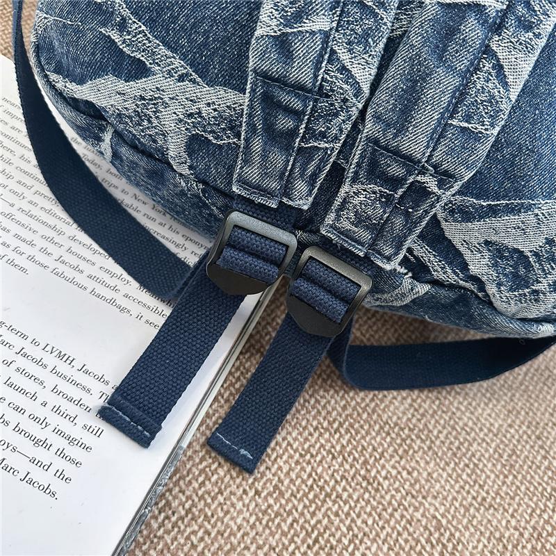 Denim Camouflage Backpack Casual Style Unisex School Bag Fashionable Travel Rucksack