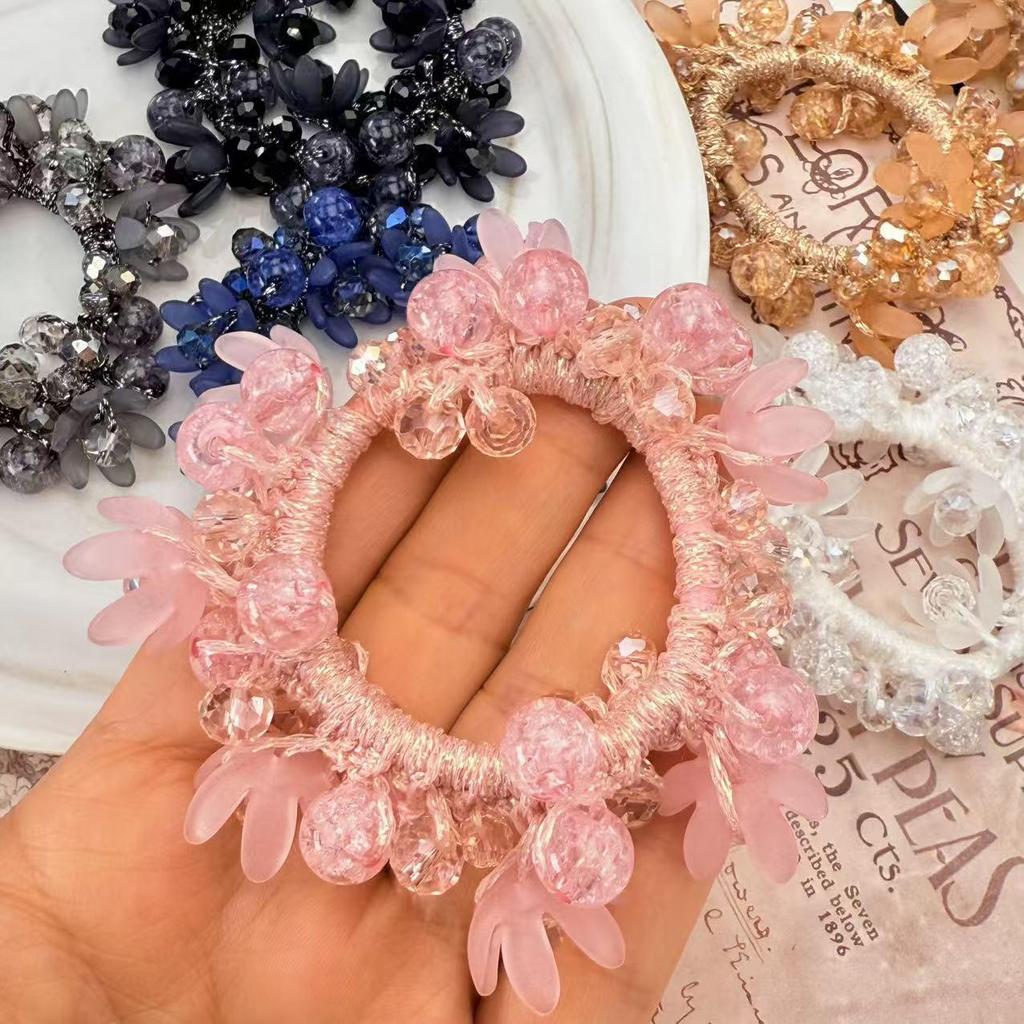 Retro Kwiatowy Kryształowy Gumka do Włosów - Wysoka Elastyczność, Prosty i Elegancki Dodatek do Włosów