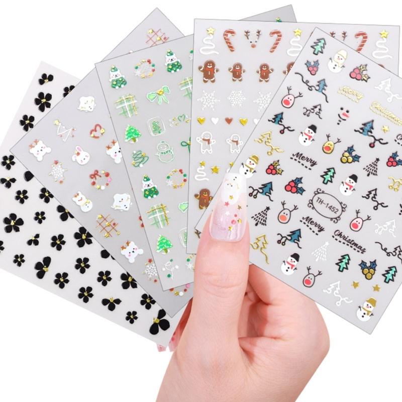 6 Sheets Snowflake Nails Art Stickers Tree Nail Decals Christmas Nail Stickers Nails Art Decorations Manicures Stickers