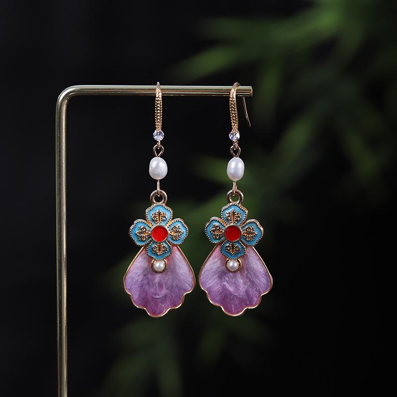 Ronghua Ethnic-style Enamel Dangle Earrings - Retro Chinese Qipao Design