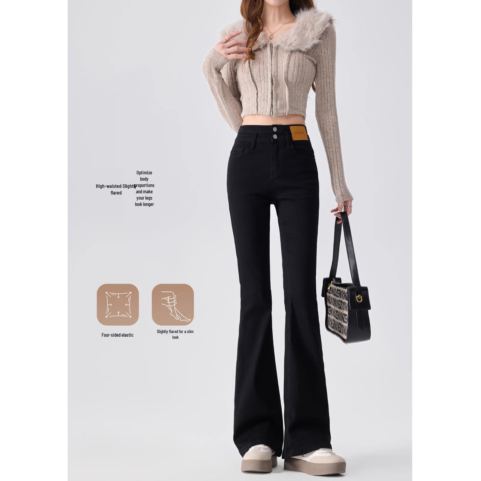 

Women s High-Waist Fleece-Lined Flare Jeans - Black, Slimming, 2025 Spring Winter Fashion 29 For weight 116-125 pounds