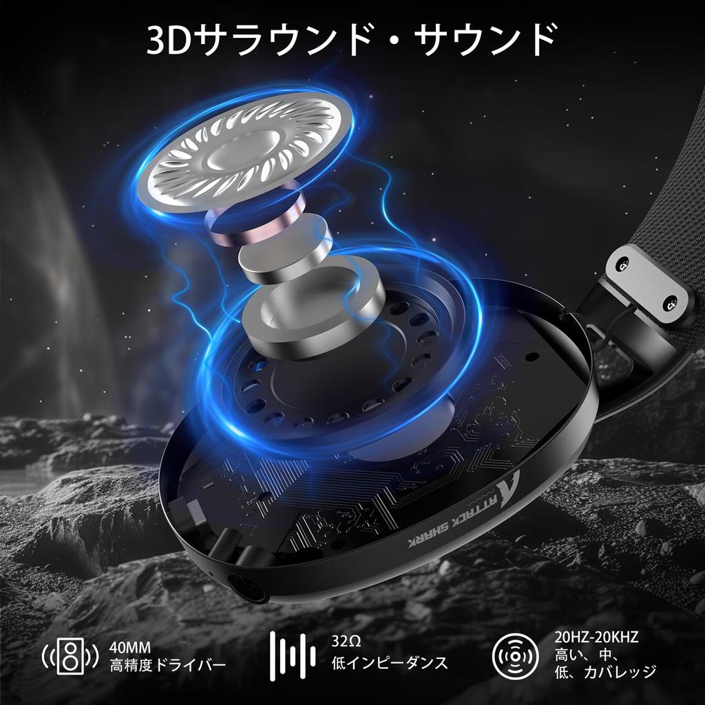 ATTACK SHARK L80 Gaming Lightweight Wireless 20mS Low Wireless 40mm Stereo Surround Pluggable Compatible with Black Over-Ear Headphones, Headset,