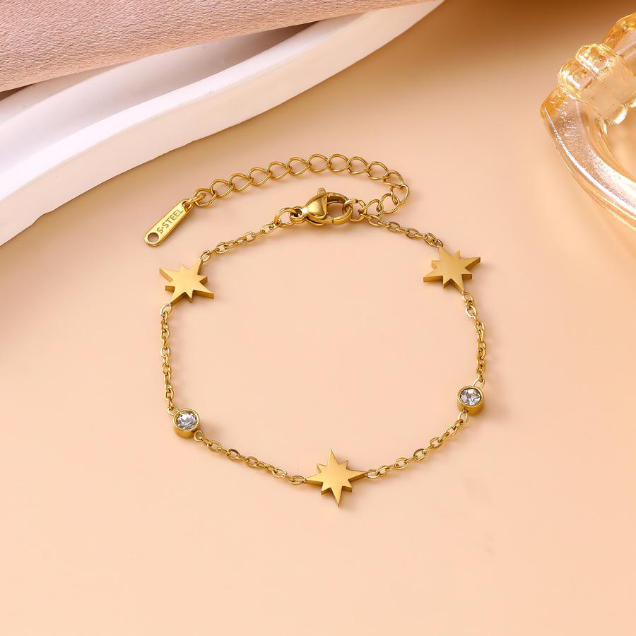 European Style Light Luxury Eight-Pointed Star Titanium Steel Bracelet with Diamond-Inlaid Zirconia for Women
