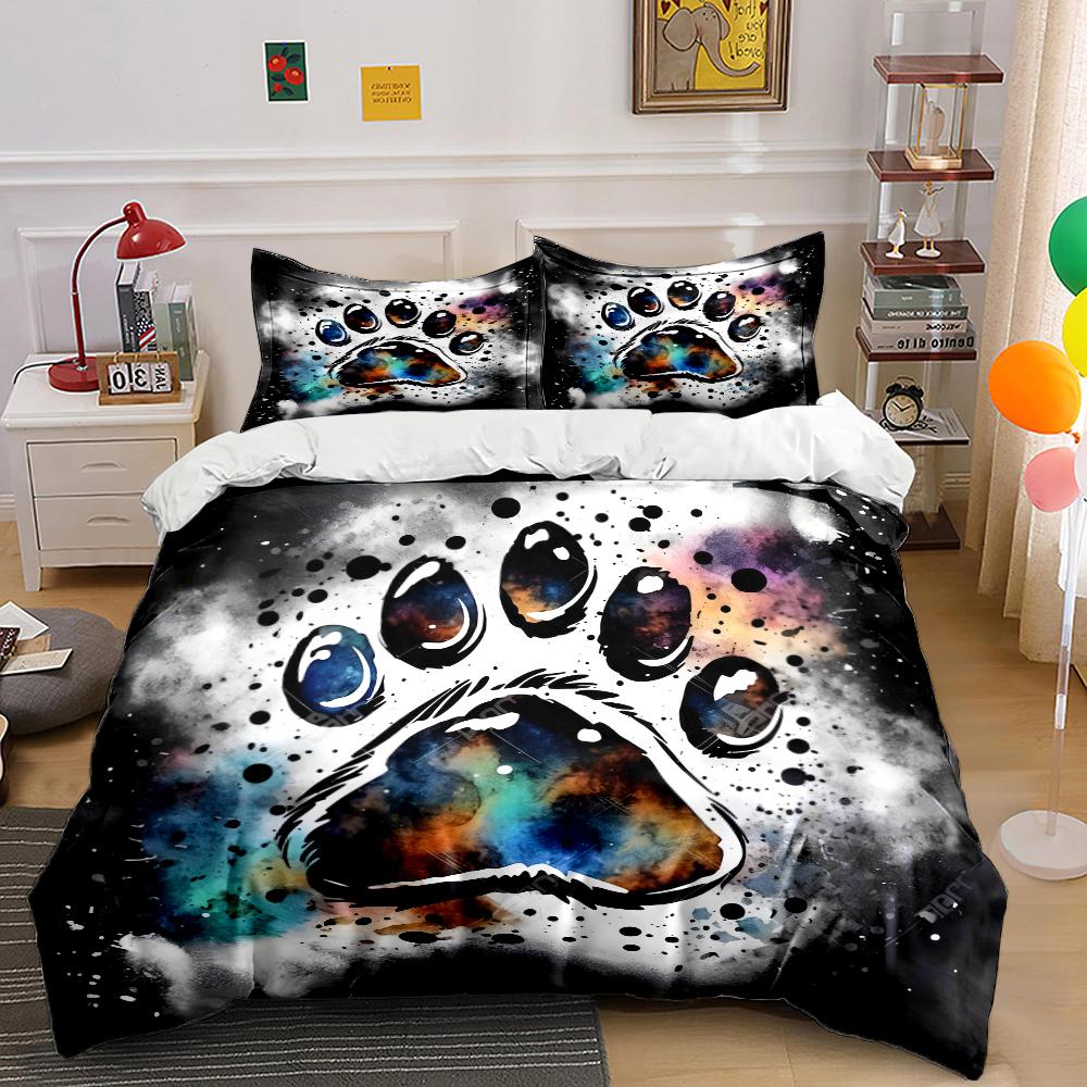 Ink painting style dog paw prints Bedding Set for Kids Luxury Gift 3pcs Digital Print Comforter Set Soft Comfortable Breathable