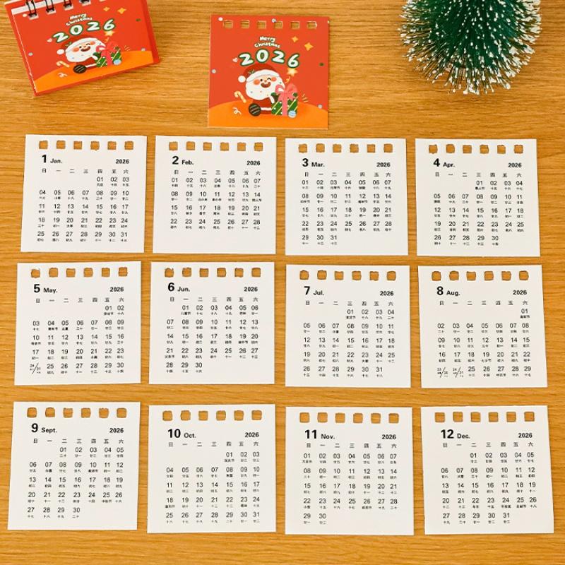 2026 Mini Cartoon Desk Calendar Cute Christmas Calendar Portable Pocket Calendar Schedule Desktop Decoration Christmas Gifts