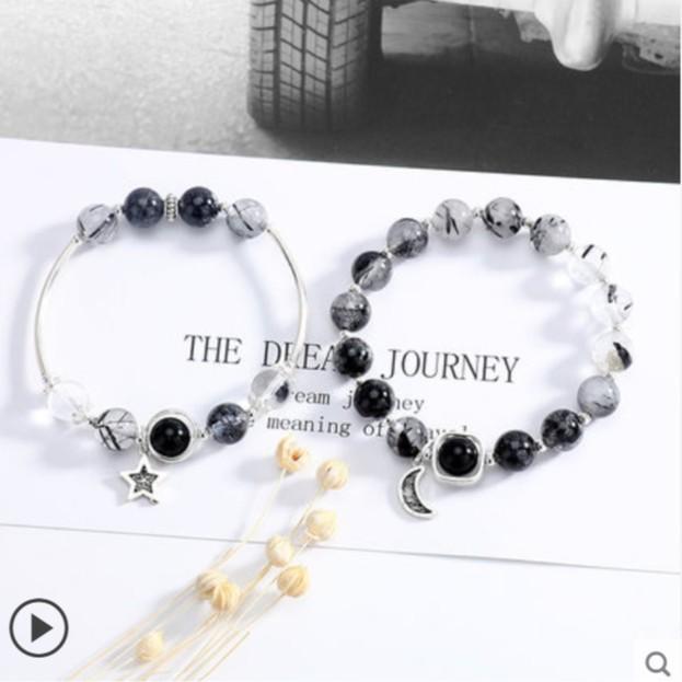 Natural black crystal couple's bracelet for women, alloy men's crystal birthstone bracelet, gift for best friends