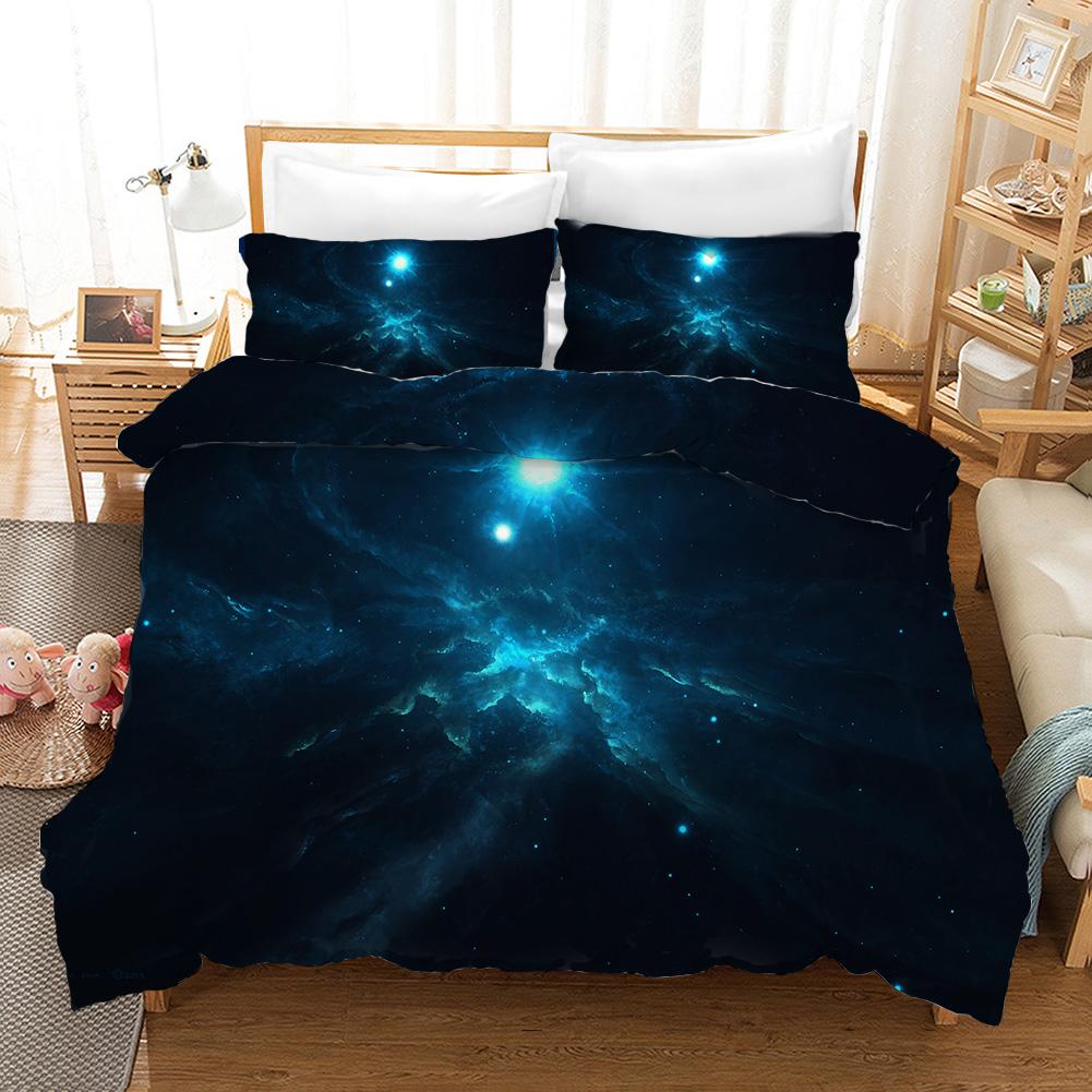Starry Sky Duvet Cover Set Microfiber Outer Space Theme Comforter Cover Teens Boys Quilt Cover 3D Starry Sky Series Bedding Set