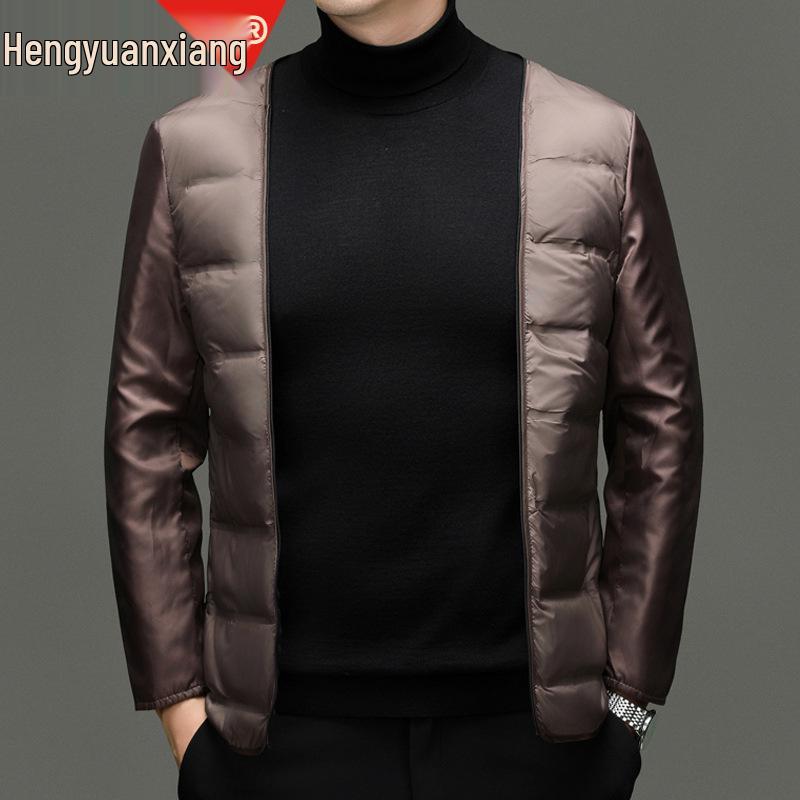 Hengyuanxiang Herren Quadratischer Kragen Mittellanger Wollmantel mit Abnehmbarem Daunenfutter - 2025 Herbst/Winter Warmer Windbreaker