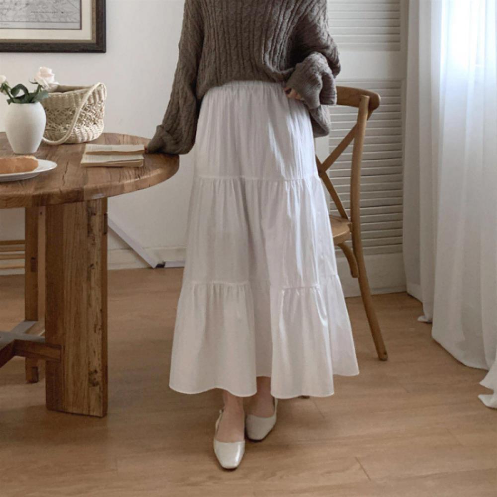 New Arrivals Open Run Women Solid Frill Banding Long Skirt