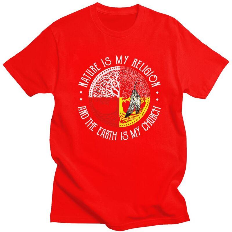 Men Nature Is My Religion And The Earth Is My Church T Shirt 100 Cotton Colthing Leisure Novelty Creative Graphics Tee Tops S