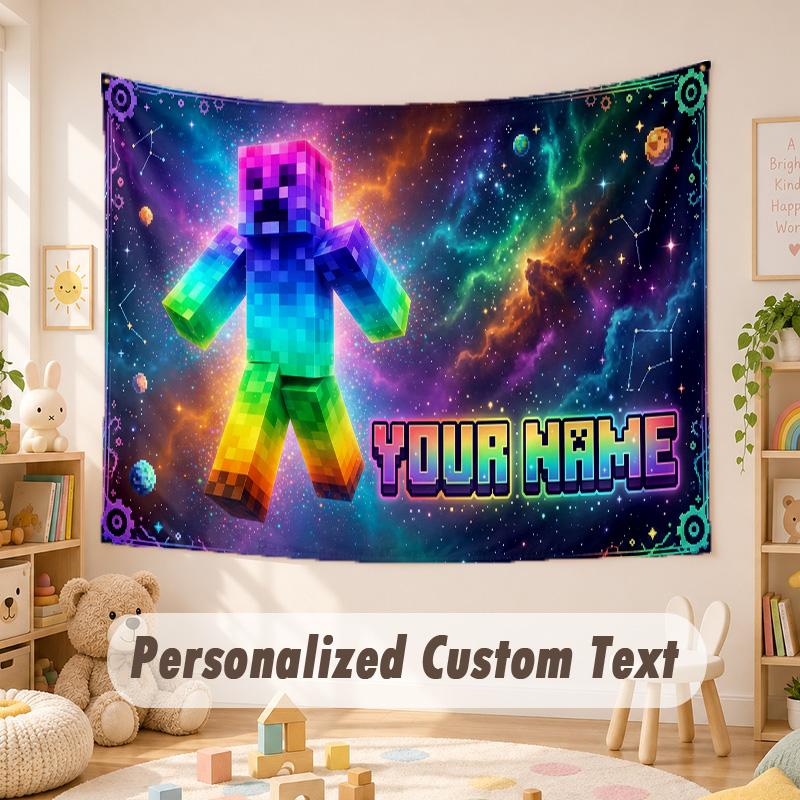 Custom Name Text Tapestry,Minecraft Boho Wall Hanging, Decorative Backdrop Tapestry For Room