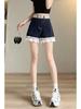 Women's Spring/Summer Lace Trim Slimming Stretch Denim Shorts - Leg-Lengthening
