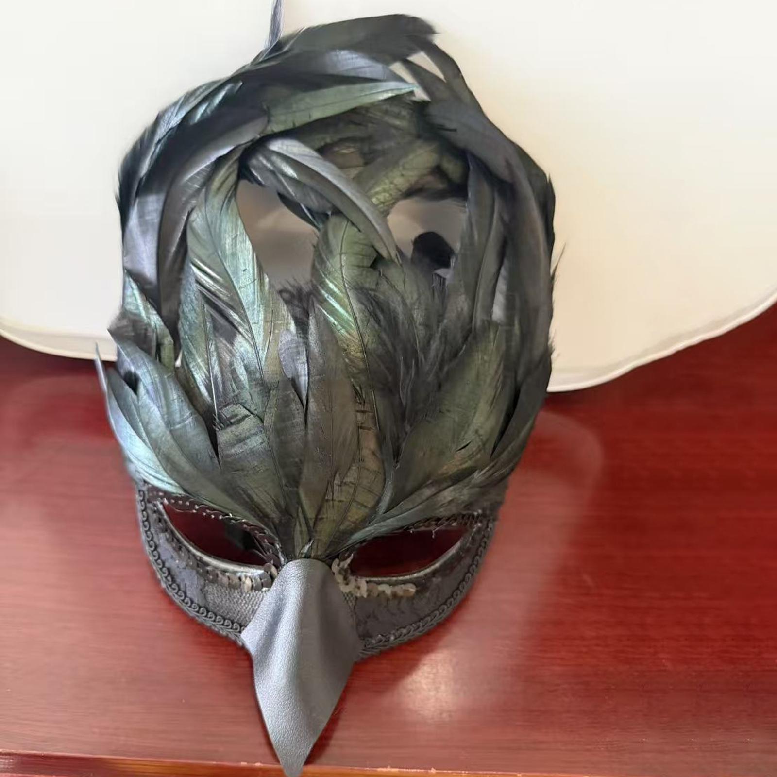 Black feather half-face bird beak party mask One size fits all adults
