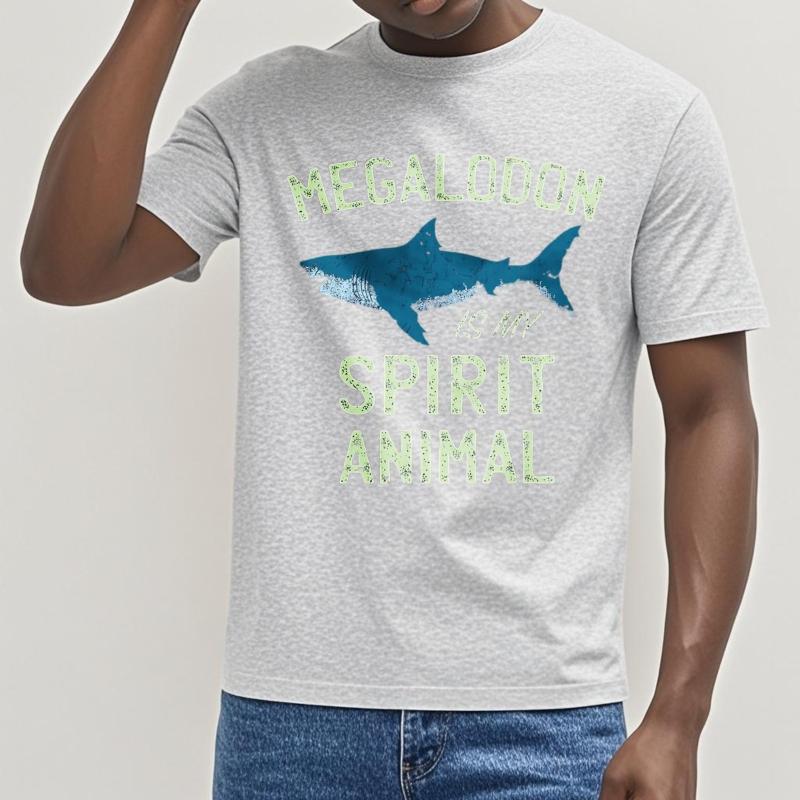 Casual Summer For Unisex Tshirt Megalodon Is My Spirit Animal Short Sleeve Relaxed Fit Crew Neck Tees Unisex Cotton Tshirt Male Tops