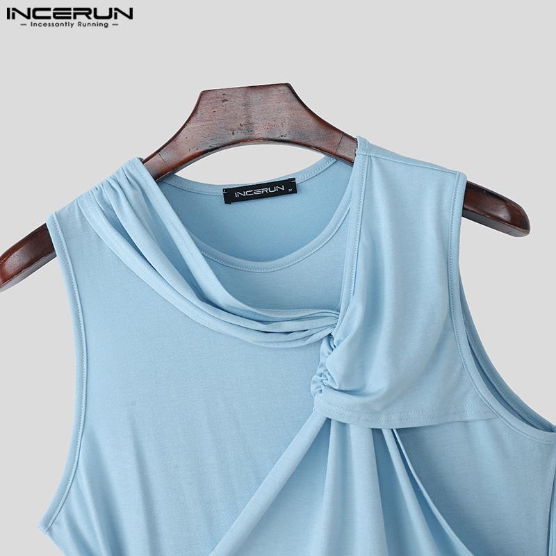 INCERUN Herren Rundhals Ärmellos Gedreht Gerüscht Lässige Figurbetonte Tanktops