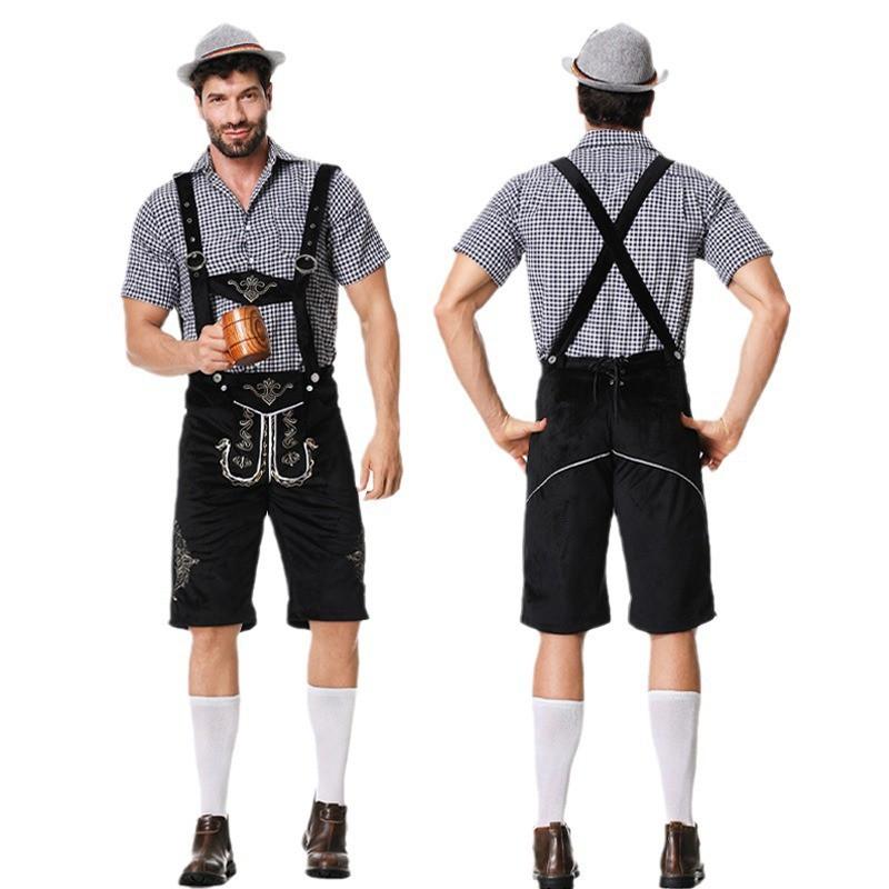 Halloween Bavarian Oktoberfest Costume Lederhosen Shirt Set Adult Party Cosplay Outfit