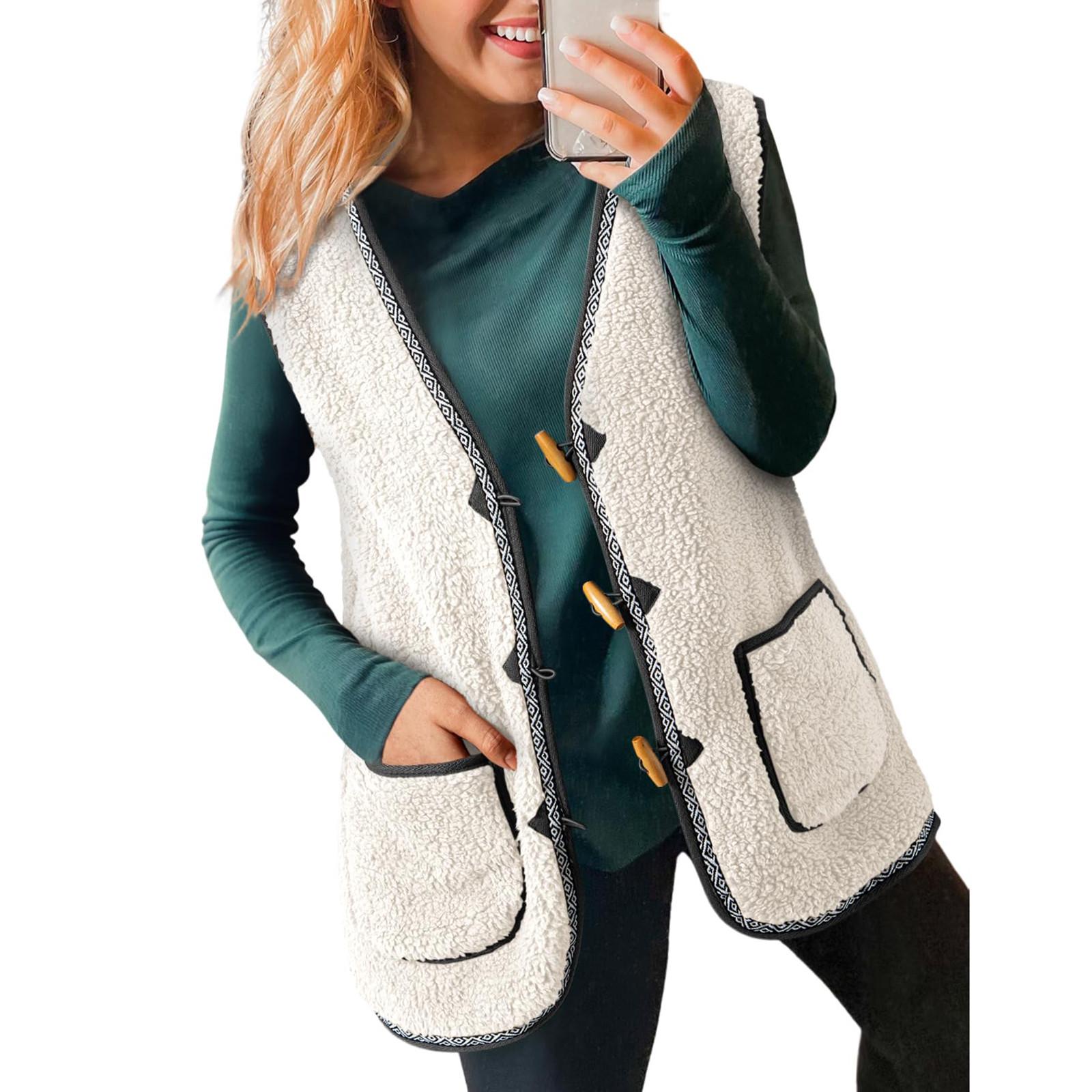 

Женская мода повседневная жилетка Hundred Color Collision без рукавов кардиган верхняя одежда флисовый жилет S белый