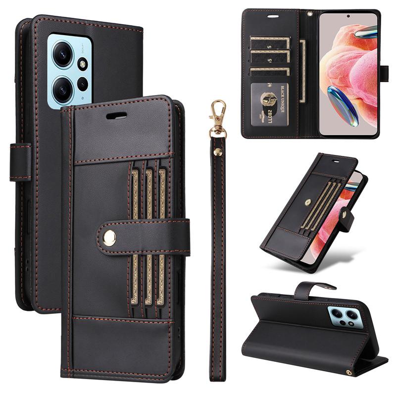 Klapphülle aus Leder für Xiaomi Redmi Note 12 11S 12S 11 10S 10 9 Pro Max Plus 5G Flip Cover Cases Außen 6 Kartenfächer
