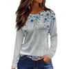 Women's Fashion Casual Slit Hem Round Neck Long Sleeve Loose Printed T-Shirt Ladies Top
