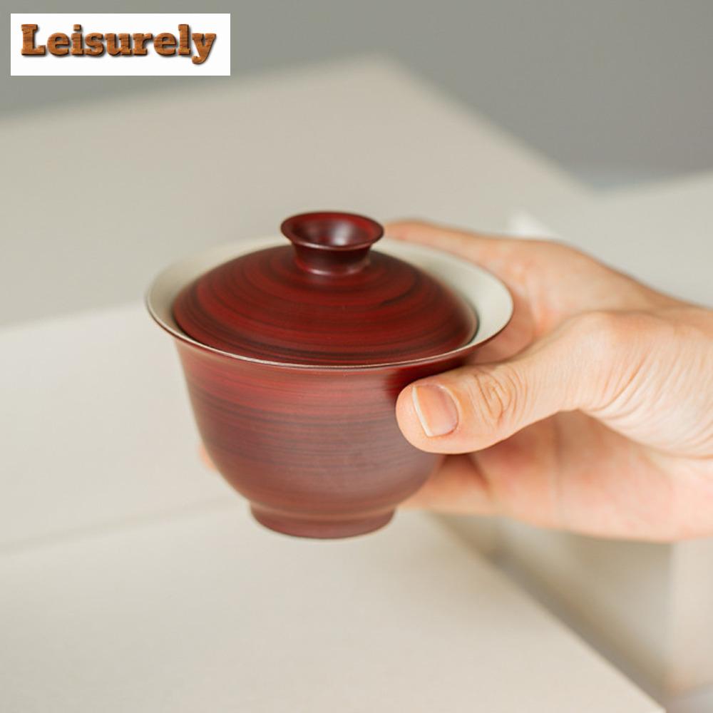 120ml Handmade Fenyin Yin Hawthorn Red Gaiwan Coarse Pottery Tea Tureen Cha Tea Maker Cover Bowl Kung Fu Tea Teaware Collection