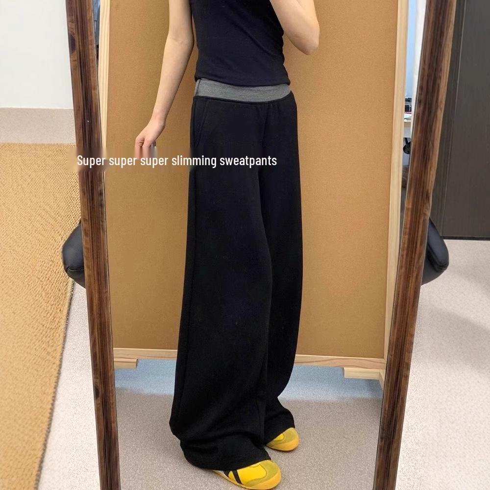

Women s Summer High-Waisted Color Block Sweatpants - Wide-Leg, Slim Fit, Straight Leg, Casual Drape Style S Premium чорний