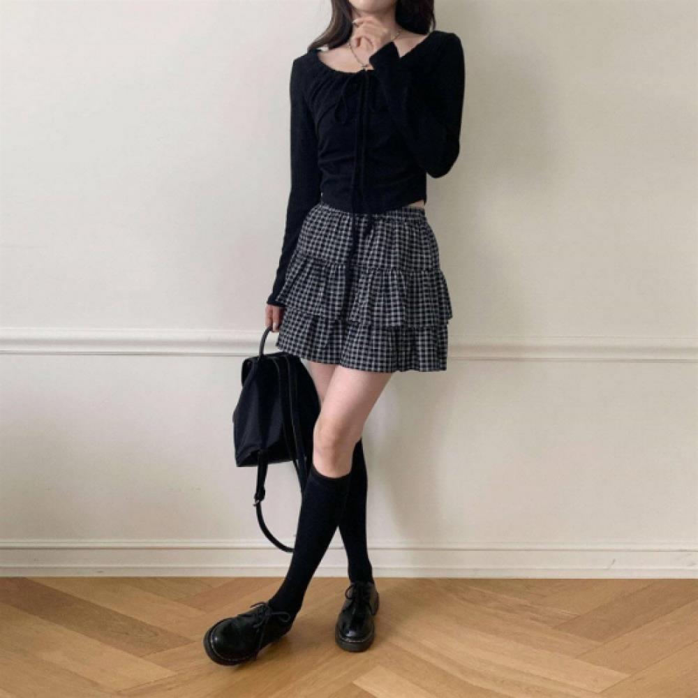 New Arrivals Open Run Women Layered Shirring Strap Ribbed Crop Knit