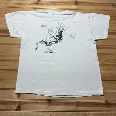 Vintage 90er Estezargues Comite Des Fetes Lou Pelaou Französisches Grafik-T-Shirt Großes Unisex-T-Shirt