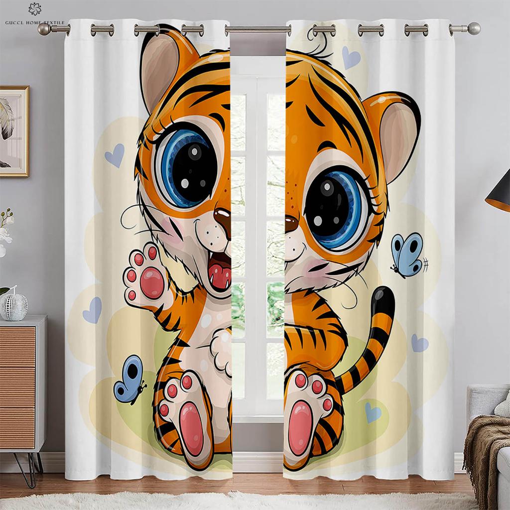 Kreslené závěsy s potiskem medvídka do dětského pokoje, dekorativní závěsy vhodné do ložnice, obývacího pokoje, okna v pracovně, 2 ks