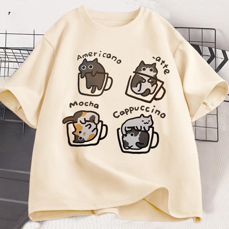 Funny Cute Coffee Cat Tshirt For Unisex Unisex Fashion Cotton Loose Short Sleeve TShirt Mocha Latte Cat Humor Cat Lover T Shirt