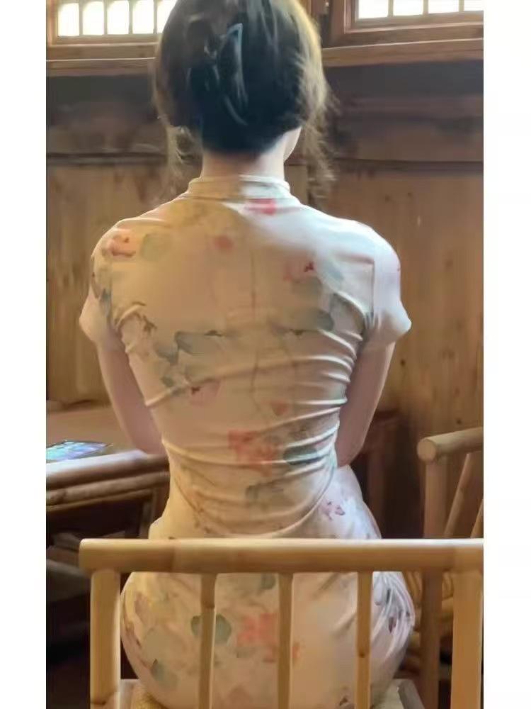 Summer Sexy Bodycon Qipao Dress - Short Sleeve, Slit Midi Design