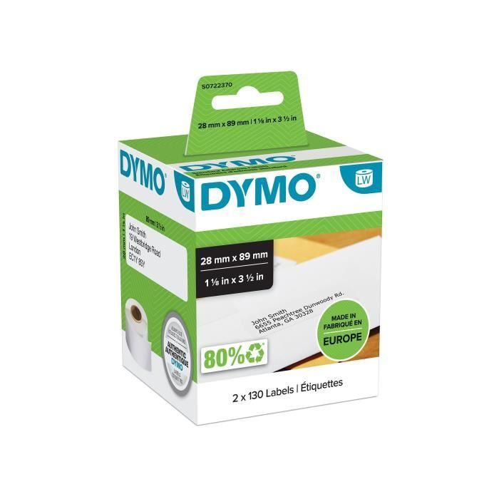 DYMO LabelWriter Boite de 2 rouleaux de 130 étiquettes adresse standard 28mm x 89mm