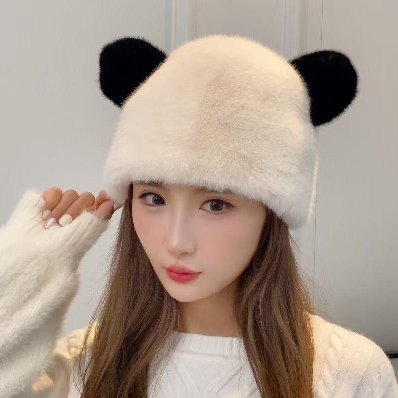 

Плюшевая шапка женская зимняя милая утолщенная теплая модная шапка с ушками красной панды для защиты ушей из искусственного меха норки