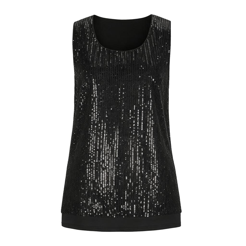 Women's Sequin Tank Top - Loose Fit Neck Summer T-Shirt