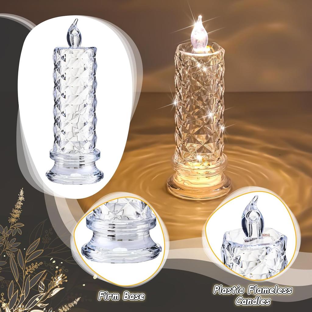 Transparent Crystal Flameless Candles LED Light Battery Powered for Wedding Party Birthday Xmas Halloween Home Table Room Decor
