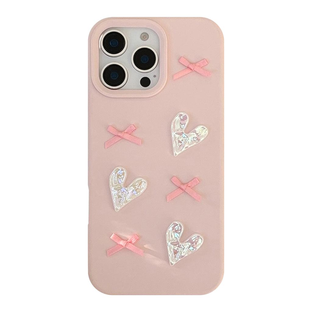 Three dimensional Suitable 15promax Apple 16 Mobile Phone Case Iphone17 Pink Love Bow 1311 Soft