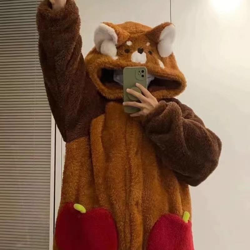 Camicia da notte lunga da donna autunno e inverno, costume da cosplay di procione, camicia da notte, pigiama da cartone animato, orso, inverno