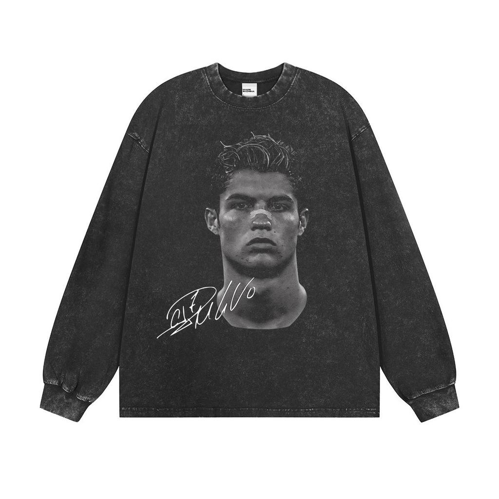 Cristiano Ronaldo Retro Distressed Heavyweight Cotton T-Shirt