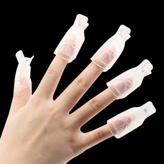 10x Bowknot Plastic Nail Art Soak Off Clip Cap UV Gel Polish Remover Wrap Tool