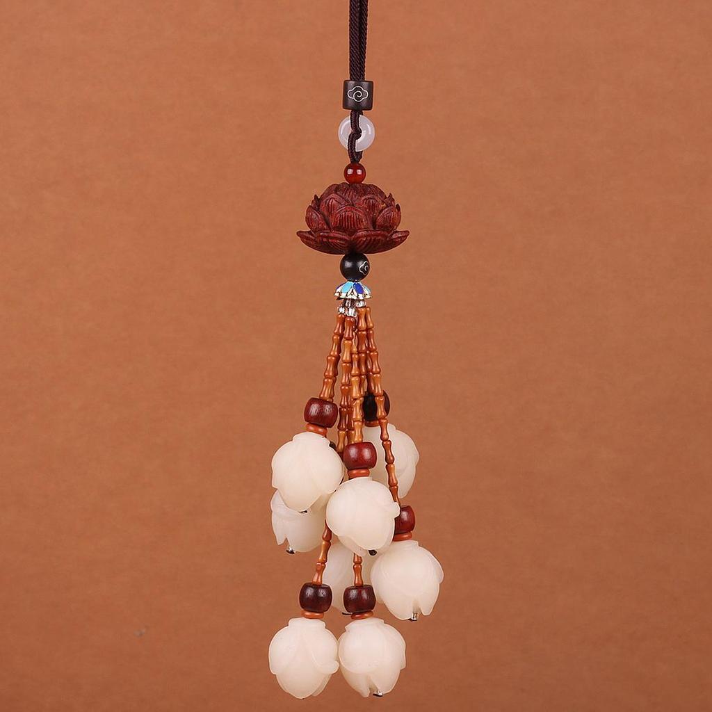 Bodhi Magnolia Lotus Ebony Car Rearview Mirror Pendant Ornament
