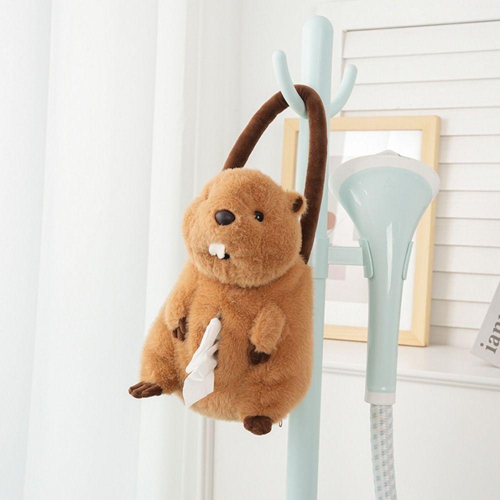 Animal Shape Plush Napkin Box Soft Wall Hanging Napkin Dispenser  Backseat Use