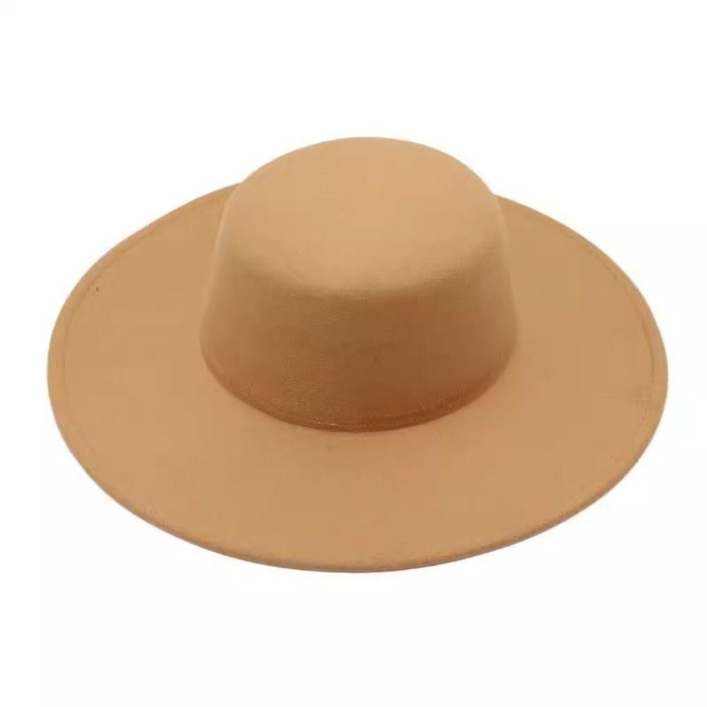Wide Brim Felt Hat Hepburn Style Panama Hat New Flat-top Cap  Jazz