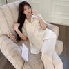 Women's Summer Cooling Ice Skin Pajamas with Built-in Cups, Short Sleeves, Cardigan Style, No Bra Needed, Acetate Silk Homewear.