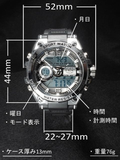 LIGE 8922 Watch Matte Black Chronograph Waterproof Swimming Marine Sports Outdoor Sports Watch Canyoning Stopwatch second second Digital Analog 5 ATM