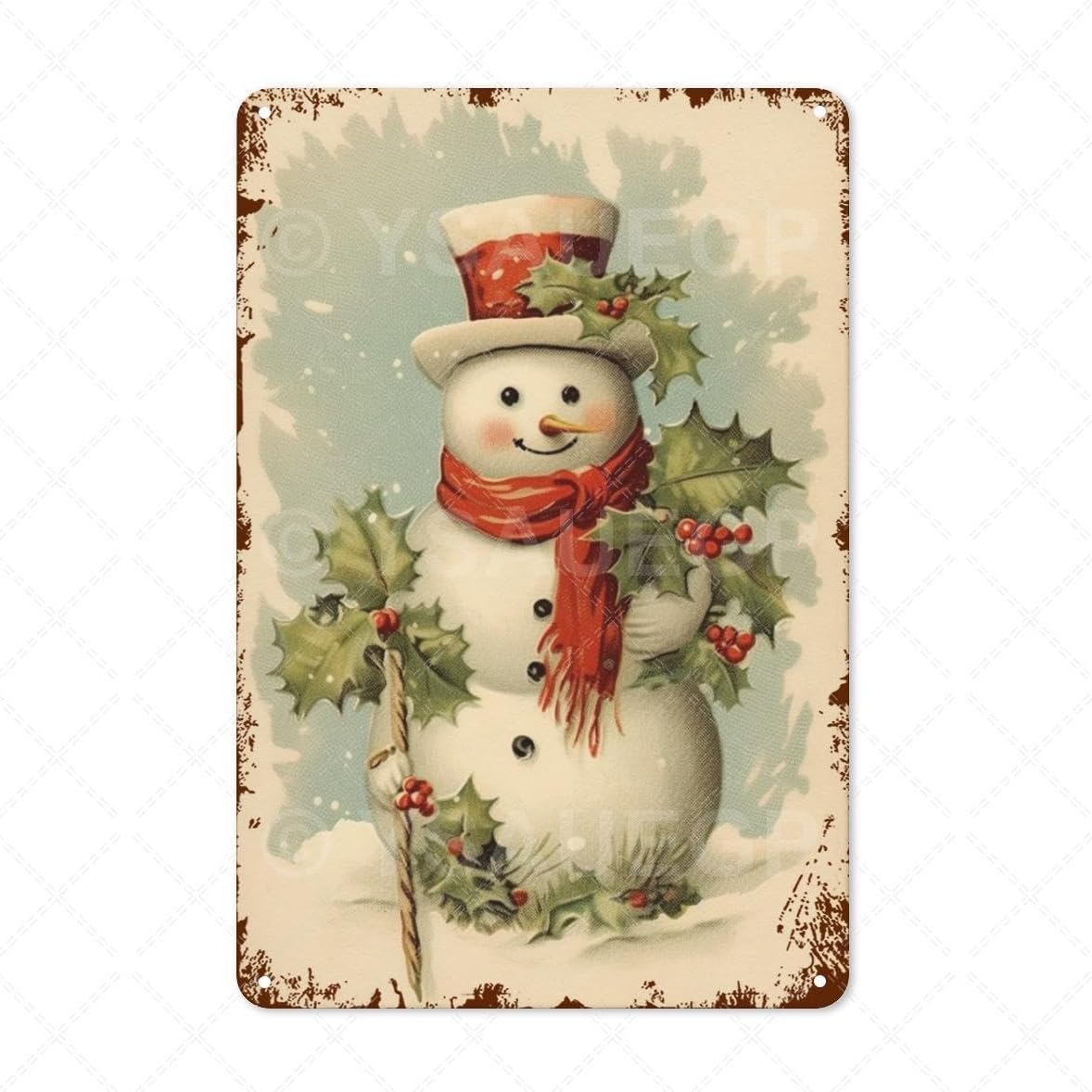 Vintage Christmas Tin Sign Snowman Retro Metal Wall Decor Festive Holiday Decoration 20x30cm