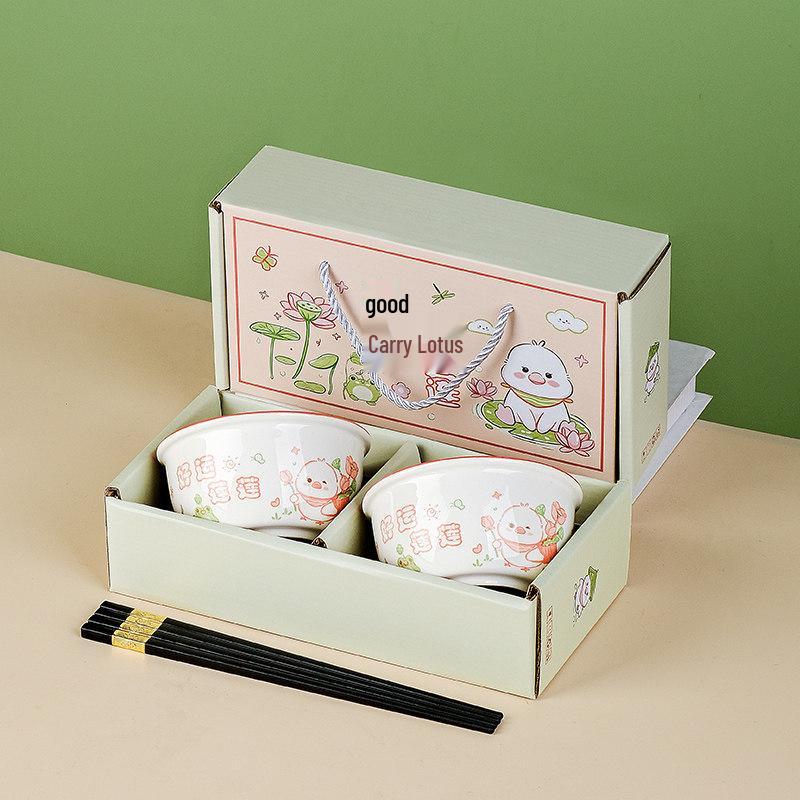 Year of the Horse Ceramic Rice Bowl Set: Includes Bowl, Plate, and Chopsticks - Perfect for Home and Business Gifts